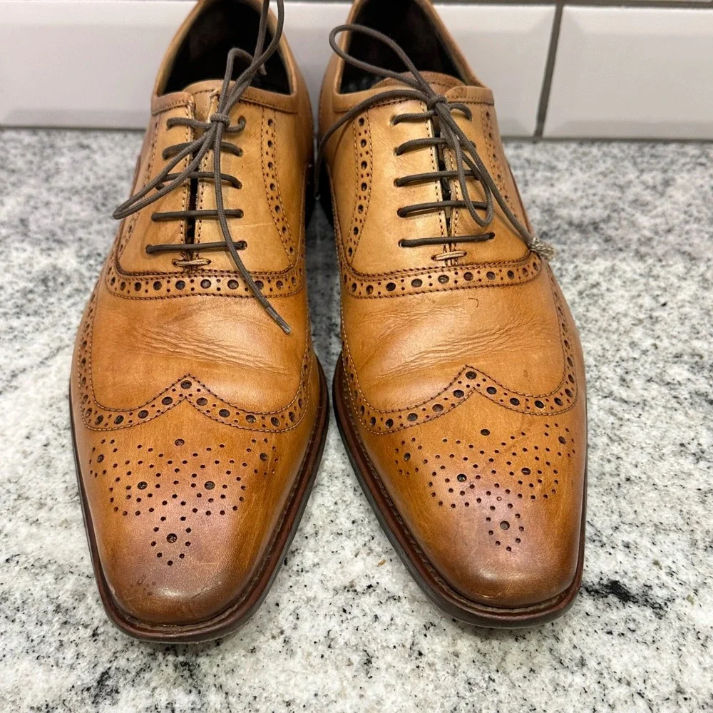 John W. Nordstrom Mens 9 Wingtip Oxford Tan Leather Brogue Made in Italy 8601